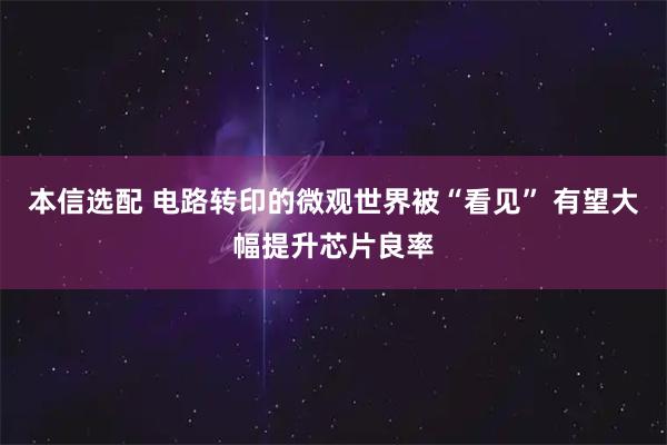 本信选配 电路转印的微观世界被“看见” 有望大幅提升芯片良率